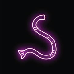 Fototapeta premium Pink neon worm vector icon glowing on a dark background