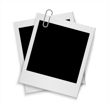 Blank Polaroid Photo Frame Mockup Vector with Paper Clip Isolated on White Background for Photography, Memories and Scrapbook Design