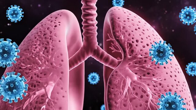 Lungs with virus particles