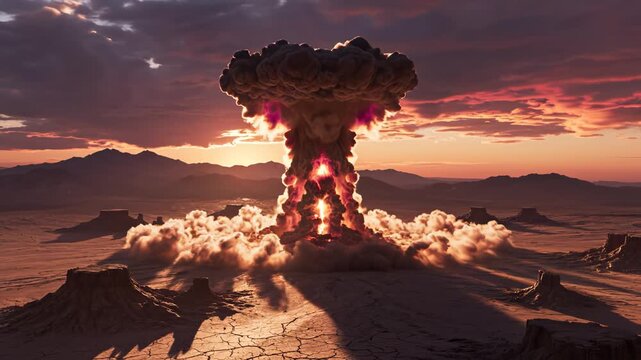 Explosion in desert landscape