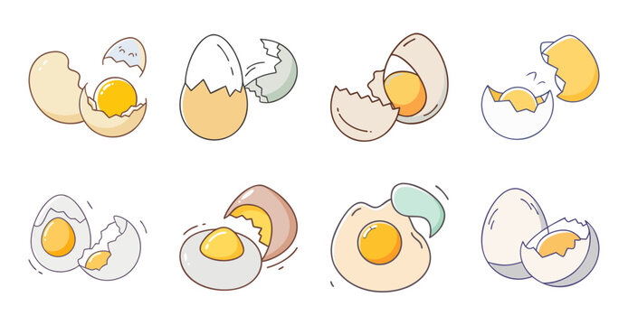Cartoon eggs hatching with baby chicks - Colorful cartoon eggs with cheerful baby chicks peeking out, playful and cute design for illustrations or educational materials.