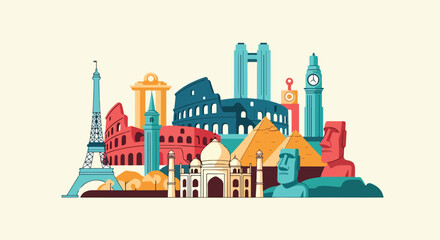 Obraz premium Colorful illustration of famous landmarks (1)