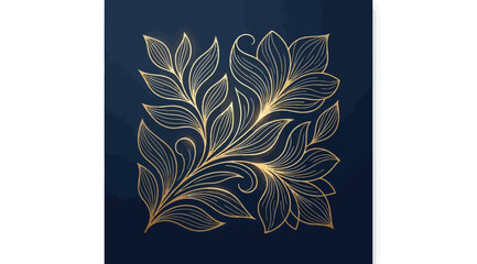Elegant golden floral ornament on a dark blue background © S.Siam