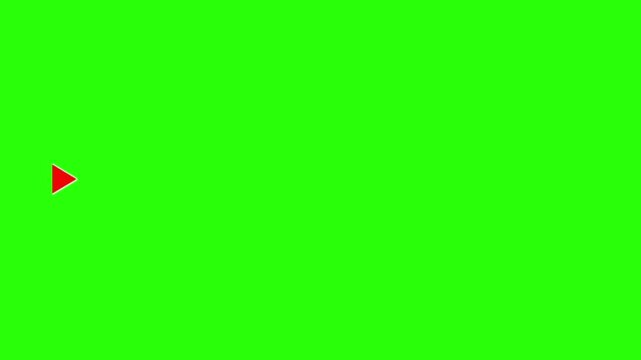 Red arrow moving forward and back horizontally with white outline on a bright chroma key green screen background