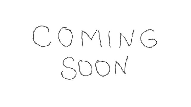 Simple gray Coming Soon lettering on a white background, minimal hand drawn announcement with soft pencil style and clean empty space