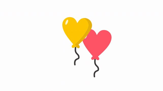 Looping animation of two heart-shaped balloons, yellow and pink. Perfect for Valentine's Day, weddings, or celebrations. Transparent background 4k quality.