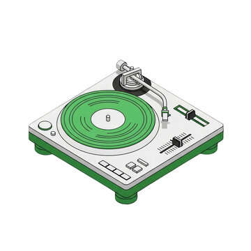 Isometric illustration of a vinyl record turntable