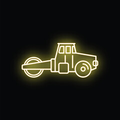 Fototapeta premium Road roller line art illustration glowing with a neon effect on a black background