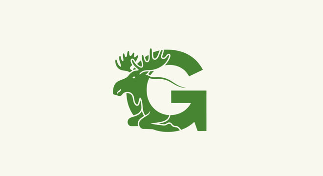 Green Moose Head and Letter G Logo Design.