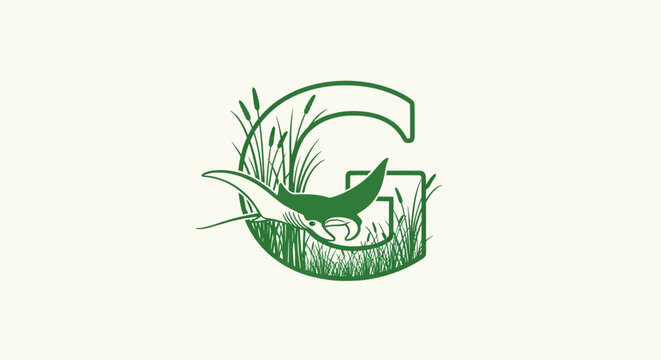 Green Grasshopper Logo with Letter G Design.