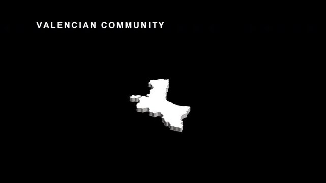Valencian community spain map rotating on black background