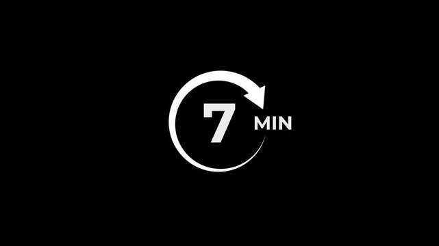 7 Min arrow clock icon animation. 7 minute animation on black background and creating a stunning 4k video.