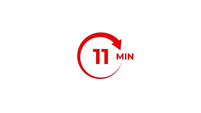 11 Min arrow clock icon animation. 11 minute animation on white background and creating a stunning 4k video.
