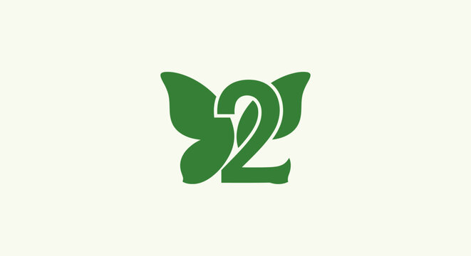 Green Leaf Butterfly Number Two Logo Design.