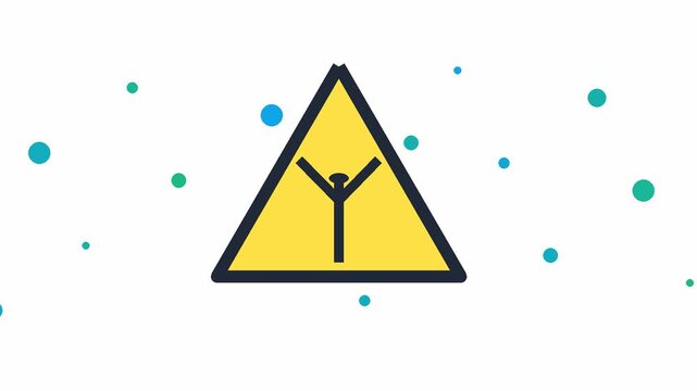 Animated warning road hazard sign with merge symbol in clean 4K loop