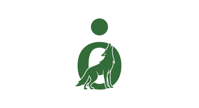 Green wolf howling inside circular logo design.