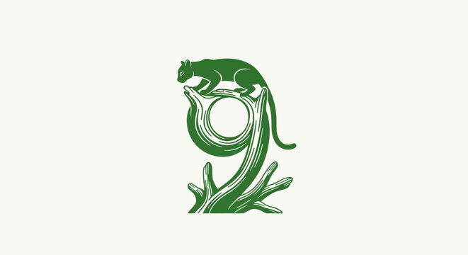 Green Snake Coiled Around Circular Object Illustration.