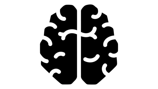 Simple black glyph icon of the human brain, top view. Represents intelligence, thought, mind, knowledge, learning, psych