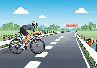 Fototapeta premium Cyclist approaching finish line with spectators cheering