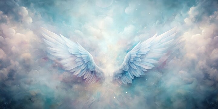 Celestial Wings Extending Across a Dreamlike Sky, Embracing Serenity and Spiritual Peace