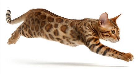 Naklejka premium Bengal cat stretching and jumping forward