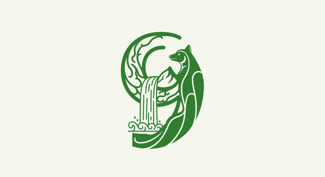 Green Celtic Dragon and Waterfall Design.