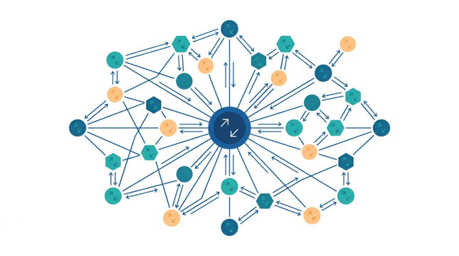 Abstract network of connected nodes in complex digital web for business strategy