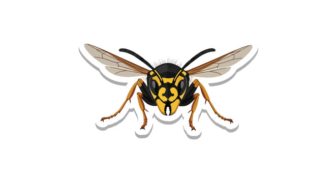 Closeup of a flying yellowjacket insect.
