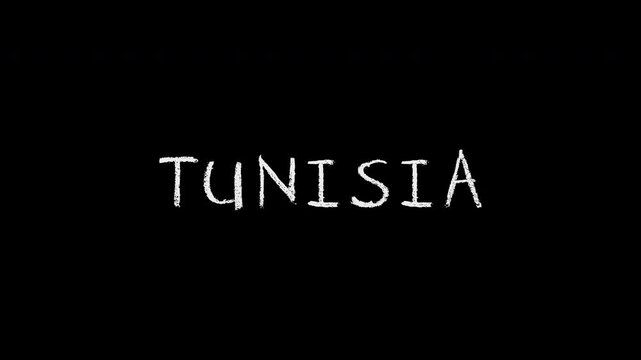 Tunisia handwritten text animation on black background