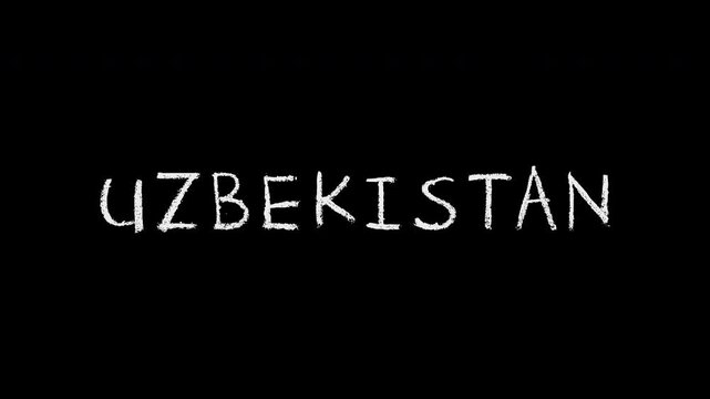 Uzbekistan word writing animation on black background