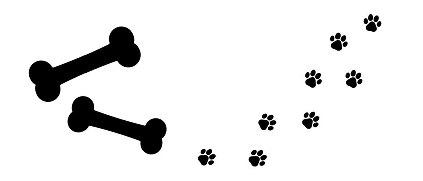 シンプルな犬のおやつの骨と足あとのイラストセット