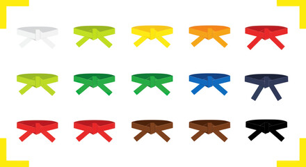 Colorful martial arts belts representing various skill levels © fredi