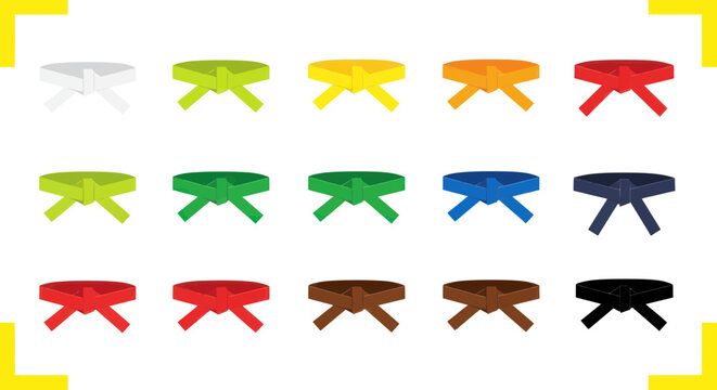 Colorful martial arts belts representing various skill levels