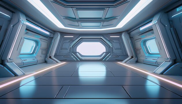 empty futuristic sci fi room interior with open space 3d rendering