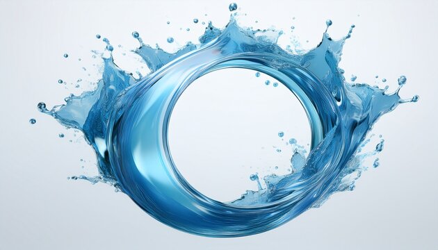 blue water splash in circle and drops isolated on white background 3d rendering
