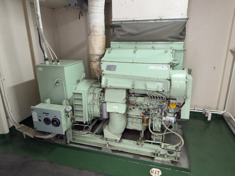 ship emergency diesel generator. electrical power produce and supply at contingency situations. stand by equipment.