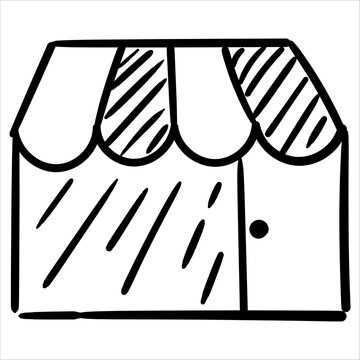A quaint shop facade storefront store with an awning and entrance door, perfect for retail and business concepts. Doodle style