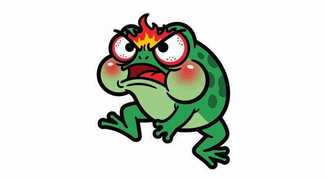 Angry cartoon green frog vector illustration with furious expression