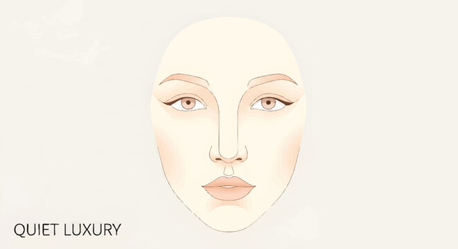 Quiet Luxury Makeup Face Chart Illustration with Natural Tones and Minimalist Aesthetic for Beauty and Cosmetics Design