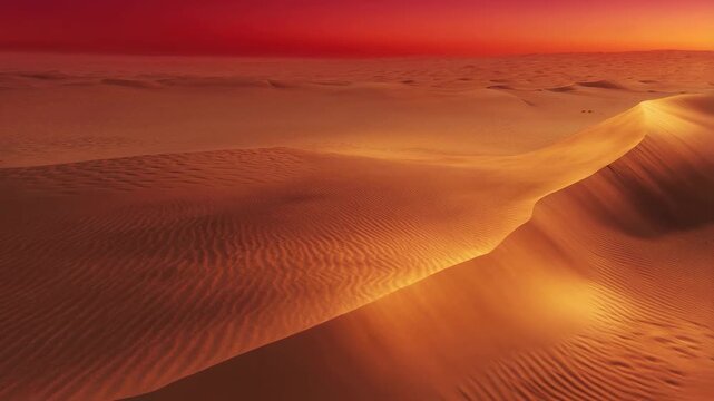 Serene desert landscape at sunset with flowing sand dunes. Captivating natural beauty showcasing tranquility and the vastness of nature