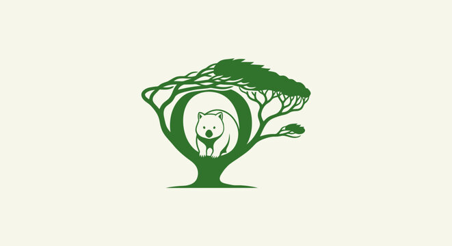 Green tree and lion head silhouette logo design.