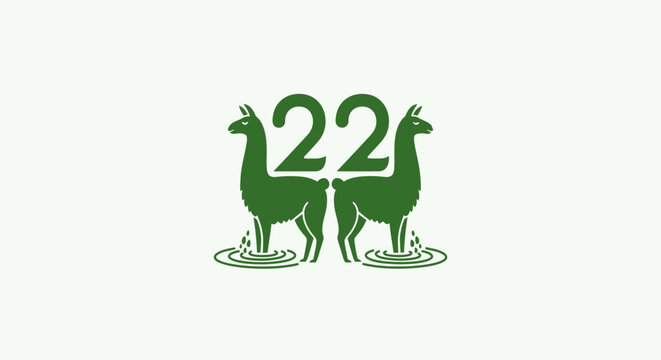 Two green llamas standing with number twenty two above.