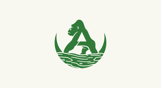 Green Gorilla Letter A Logo Design.