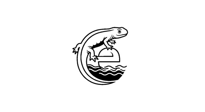 Crocodile wrapped around a boat in circular design.