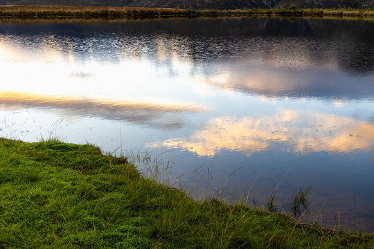pond, reflections at sunset and dusk