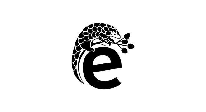 Black and white pangolin letter e logo design.