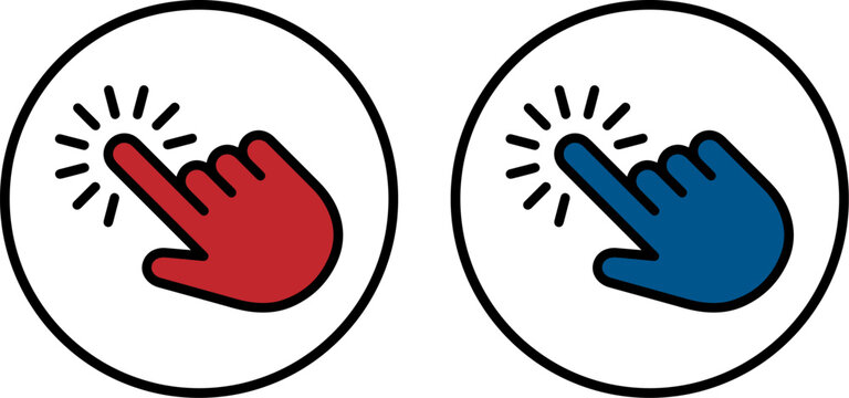 Set of two hand cursor icons in red and blue colors