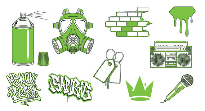 Street art culture elements with spray can gas mask and boombox