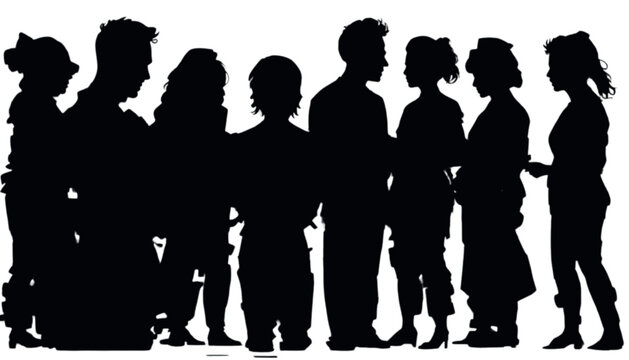 Business group forms a large gathering of diverse employees in silhouette form to represent team collaboration and company culture while remaining isolated on a clean white background for easy design.
