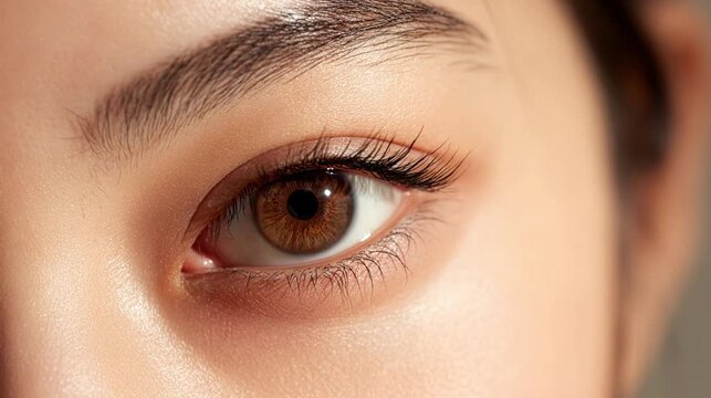 Extreme Close Up of Beautiful Brown Eye with Long Eyelashes